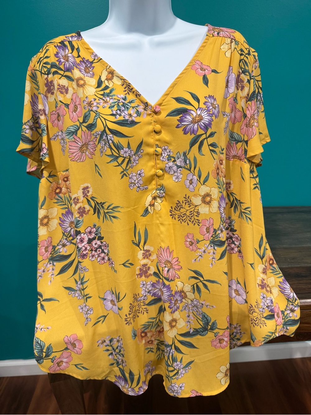 torrid Yellow Floral Harper V-Neck Button-Front Blouse